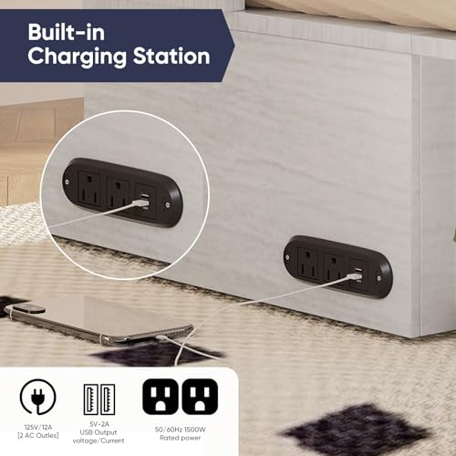 Queen Size White Murphy Bed with Tri-Folding Mattress and Storage Drawer H1958