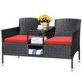 Beige Rattan 2-Seat Patio Loveseat with Cushions M464336