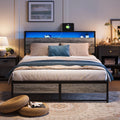 Full Size Metal Platform Bed Frame with Headboard and Storage Shelves U5514