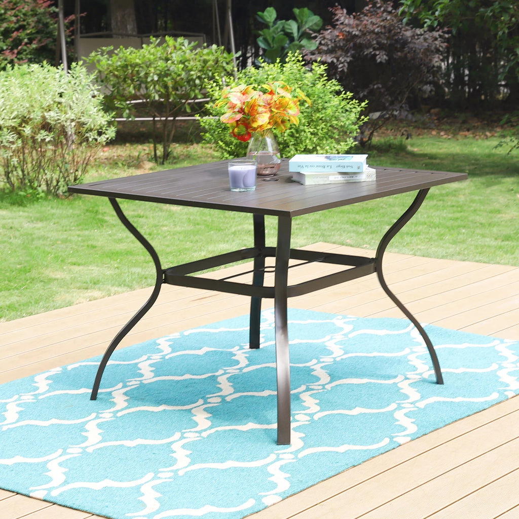 Metal Steel Slat 37 inch Dining Table with Umbrella Hole K73814