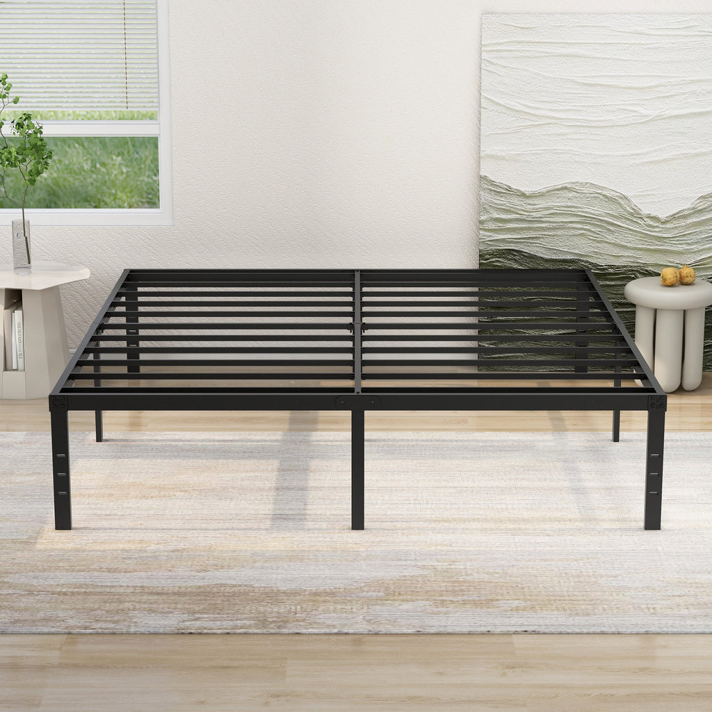 18" 3500 lbs Heavy Duty Black Steel Slat Metal King Bed Frame P10418