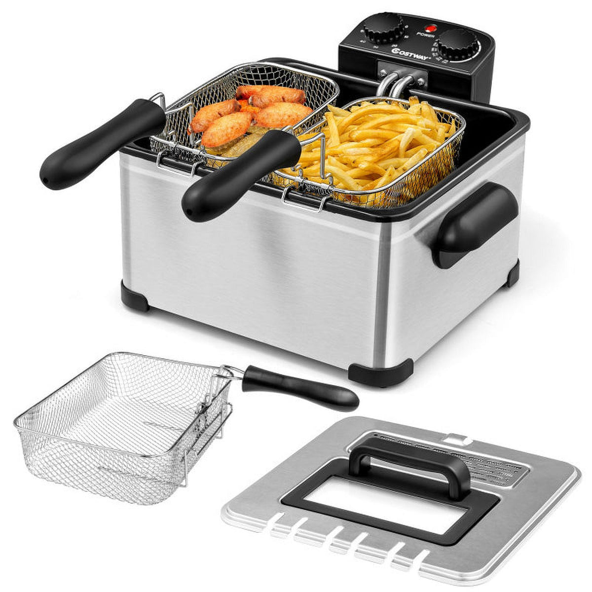 5.3Qt Stainless Steel Electric Deep Fryer with Triple Basket V1624
