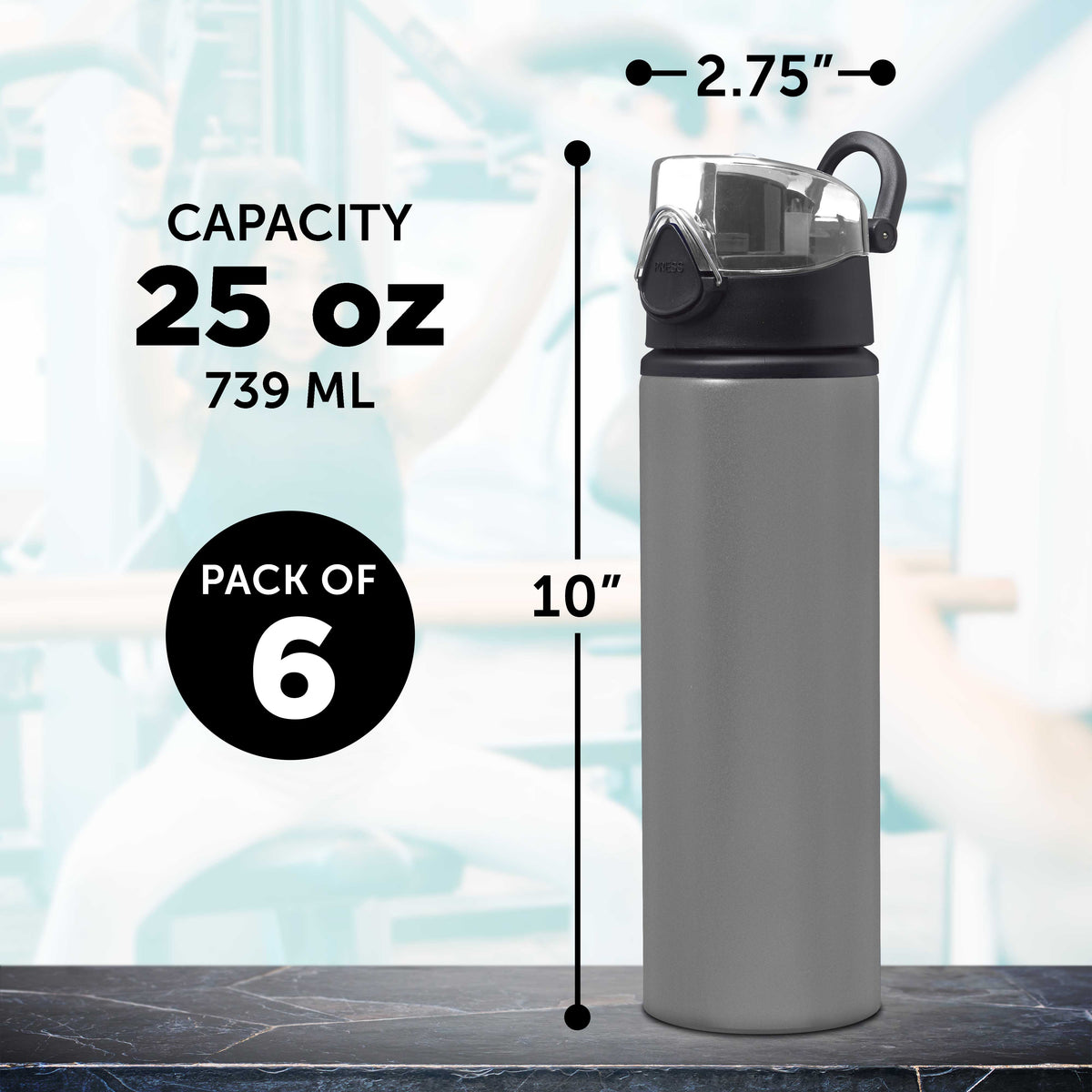 25 oz Aluminum Water Bottle 6 Pack with Carabiner T373677
