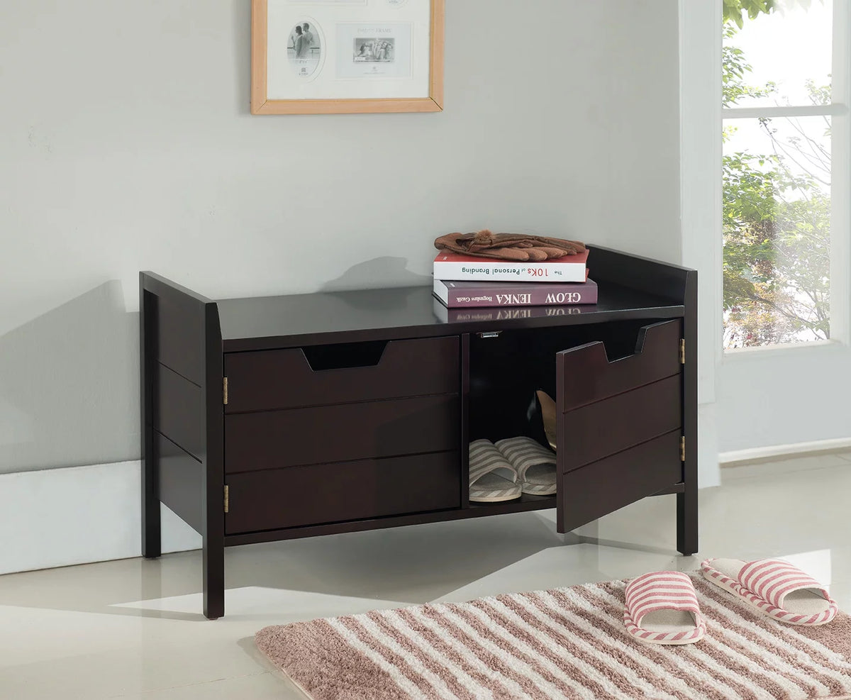 Espresso Wood Shoe Bench with Cabinet Storage H548262