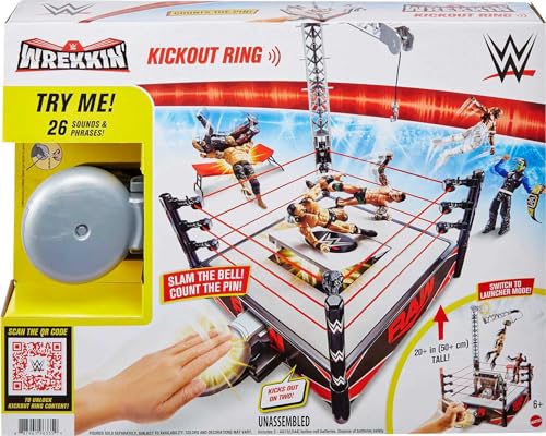 WWE Wrekkin' Kickout Ring Playset with Launcher, Crane, Championship, 13-inch x 20-inch H4424