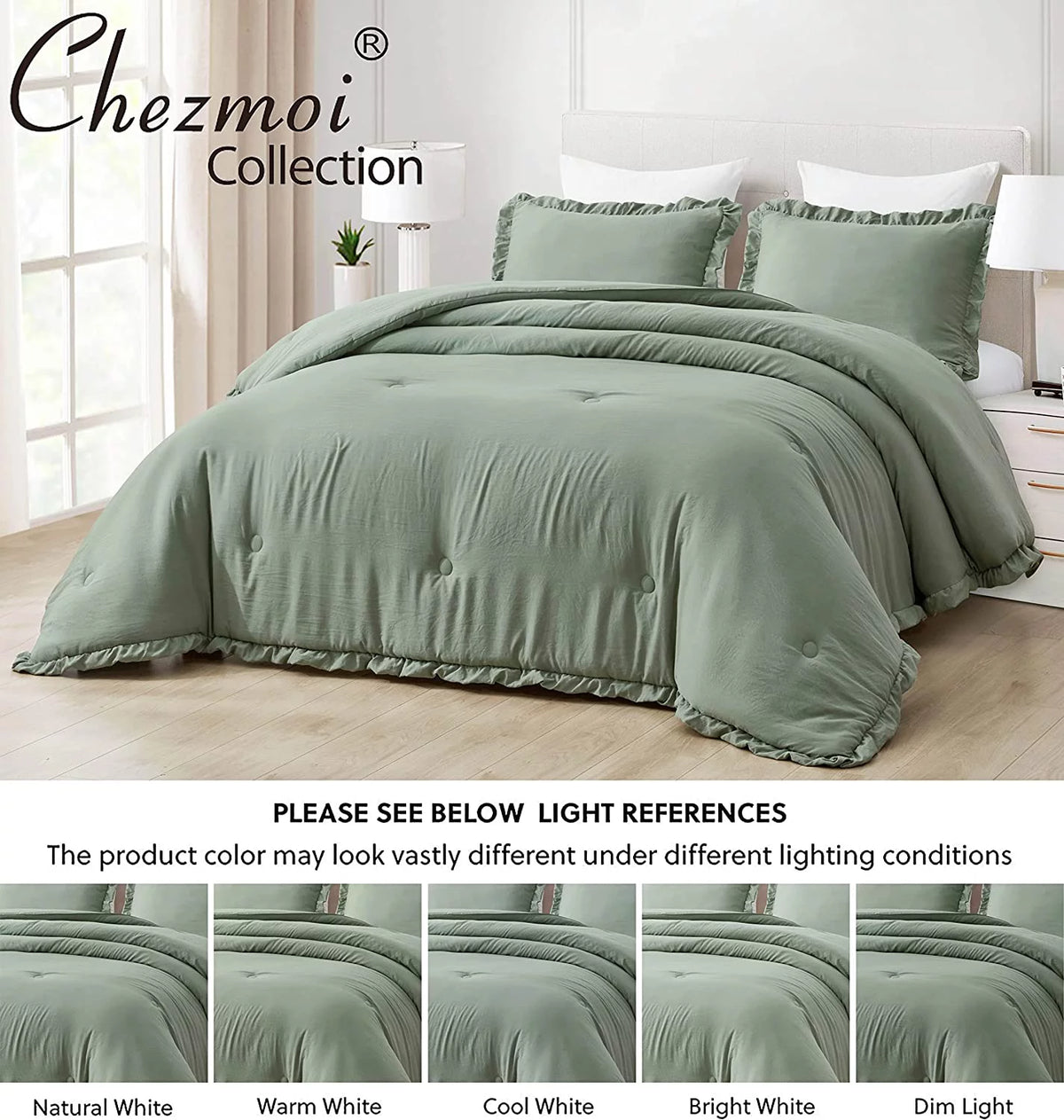 Sage Green Ruffled Edge Microfiber Comforter Set H254668