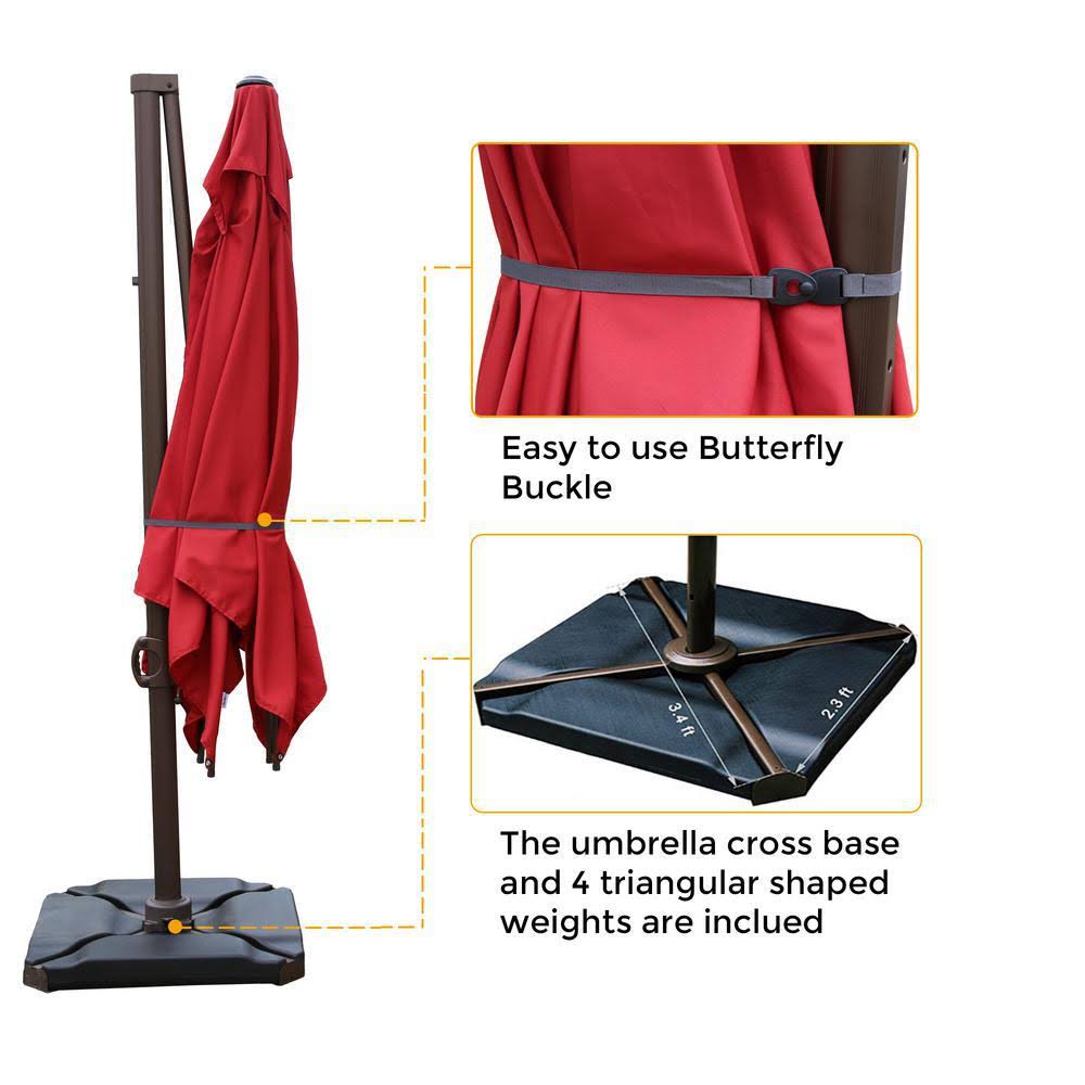 10 ft. x 10 ft. 360-Degree Rotating Aluminum Cantilever Patio Umbrella with Base Weight in Dark Red Y105
