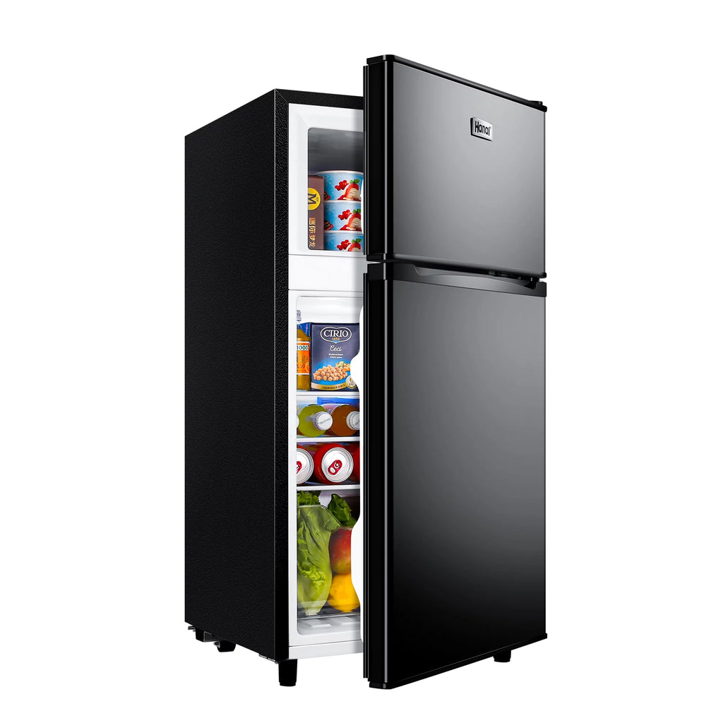 3.5 Cu ft Two Door Mini Fridge with Freezer, Black L519