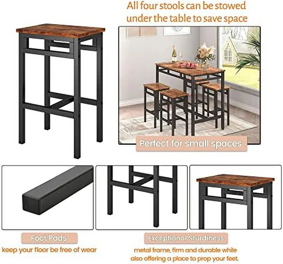 5 Piece Metal and Wood Dining Table and Chairs Set V539
