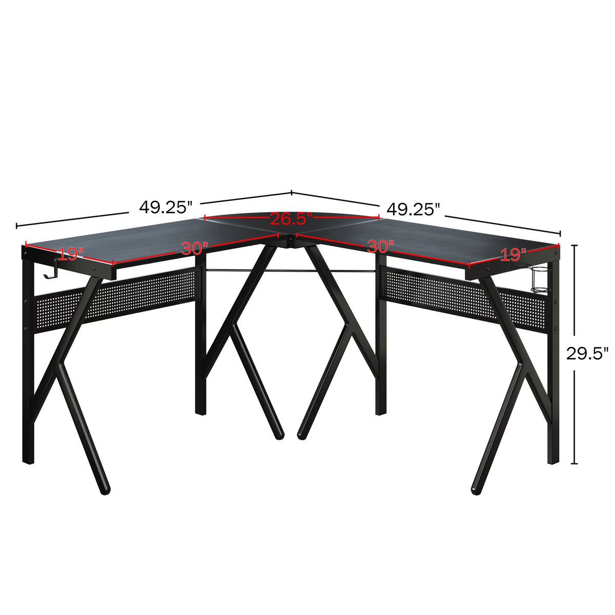 L Shaped Computer Desk with Headphone and Cup Holder Black L5721