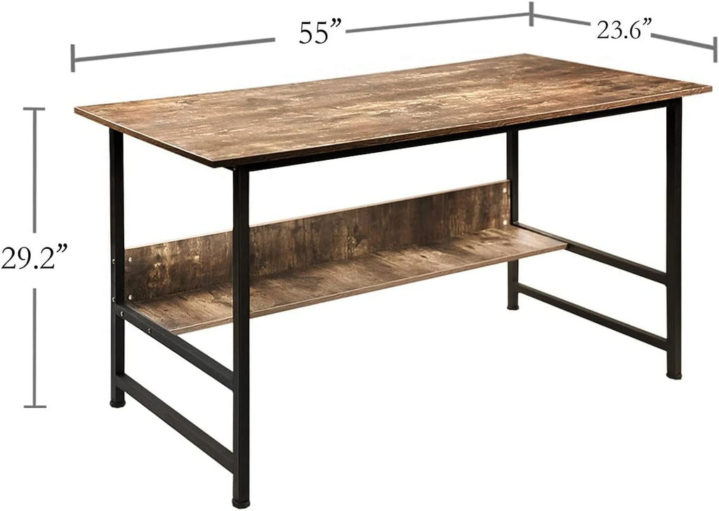55" Wood Office Desk with Metal Legs and Book Shelf Z1459