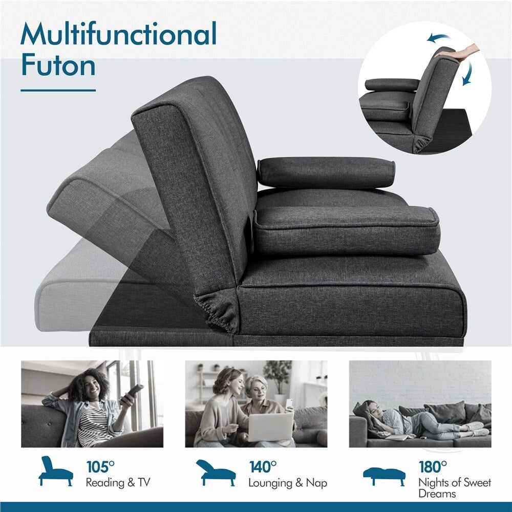 Dark Gray Tufted Fabric Convertible Futon Sofa Bed U8837