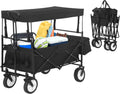 Black Folding Wagon Cart with Removable Canopy X26127