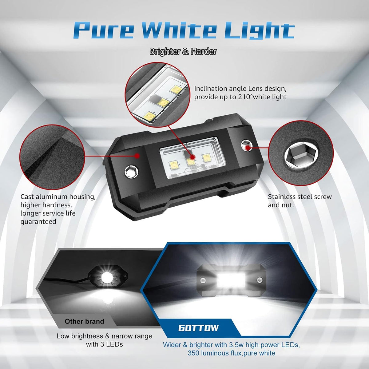 White 12 Pod Waterproof LED Rock Lights K759