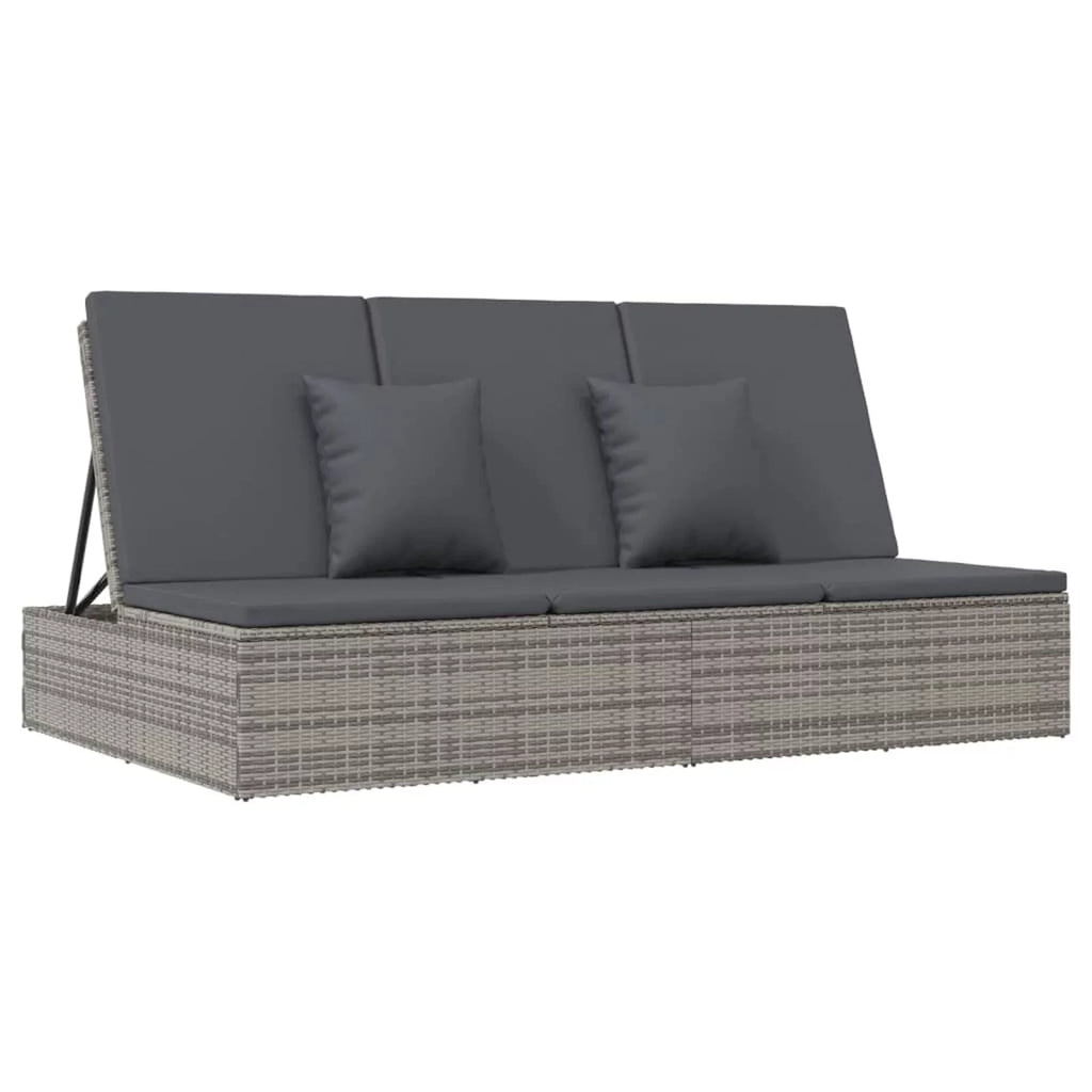 Convertible Sun Bed with Cushions Poly Rattan Dark Gray P961180