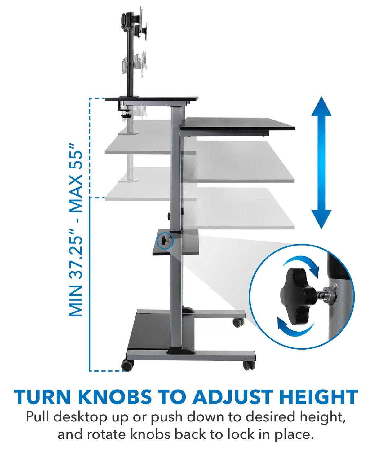 Extra Wide Mobile Standing Desk with Dual Monitor Mount B351818