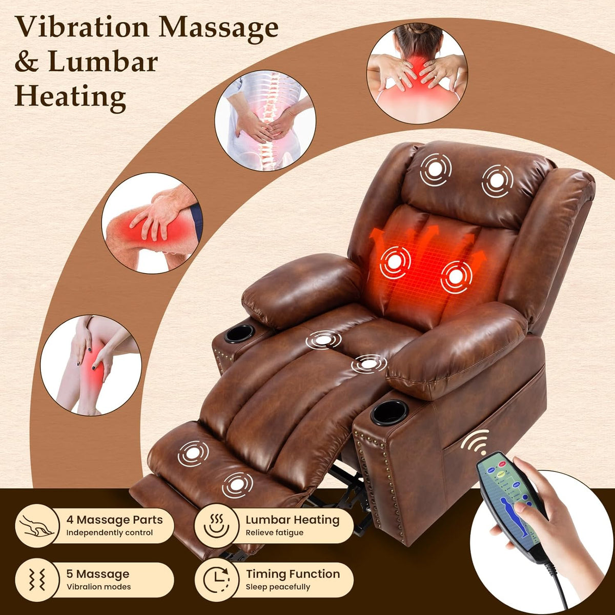 Large Power Lift Recliner with Extended Footrest, Heat and Massage M832