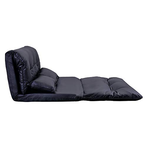 5-Position Folding Chaise Lounge with Adjustable Back & Steel Frame Black J642186