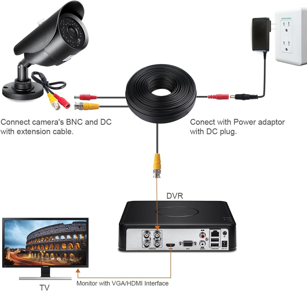200ft 4Pack Siamese Video and Power Security Camera Cable with 2 Female Connectors Z370458
