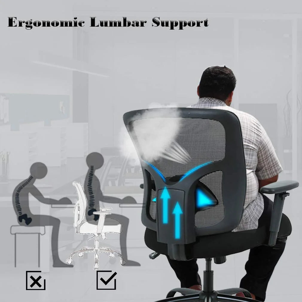 Black Mesh Ergonomic Office Chair 400 lbs with Wheels and Adjustable Arms W528