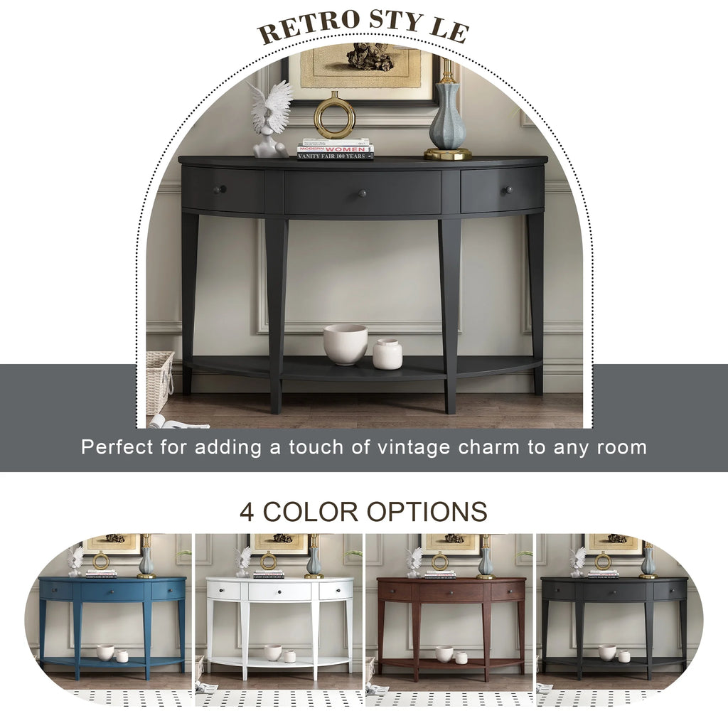 Black Curved Console Table with 3 Drawers T34216