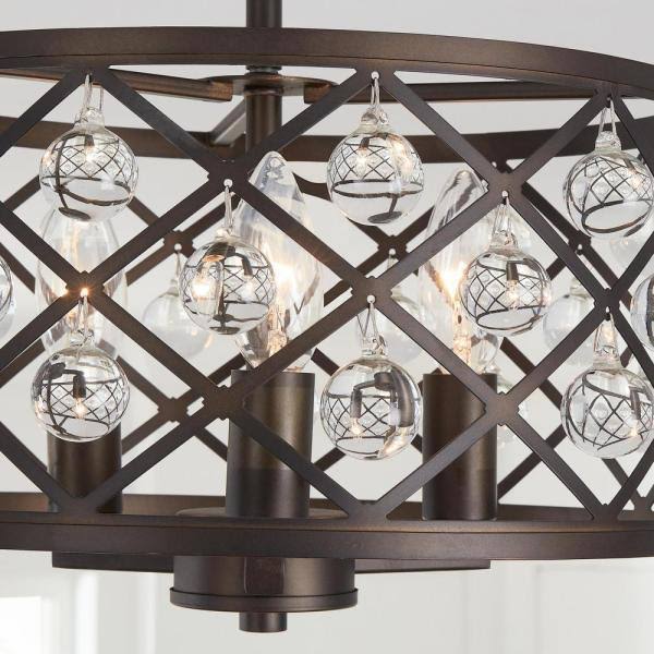 Aged Bronze Semi Flush Mount with Crystal Globes B5013
