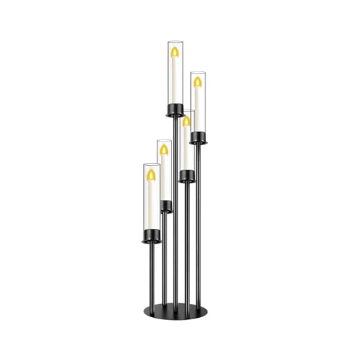 Black 5 Head Glass Cylinders Metal Candelabra E552982