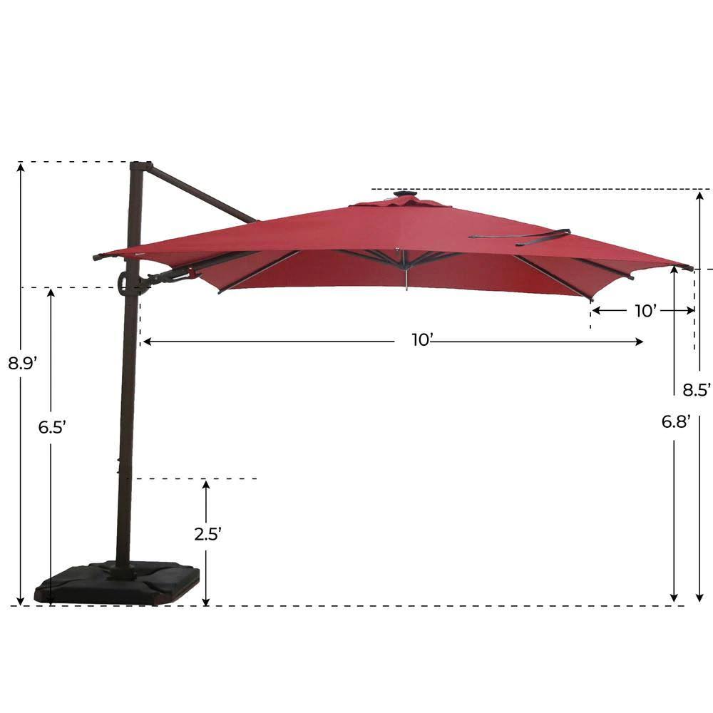 10 ft. x 10 ft. 360-Degree Rotating Aluminum Cantilever Patio Umbrella with Base Weight in Dark Red Y105