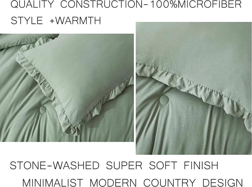 Sage Green Ruffled Edge Microfiber Comforter Set H254668
