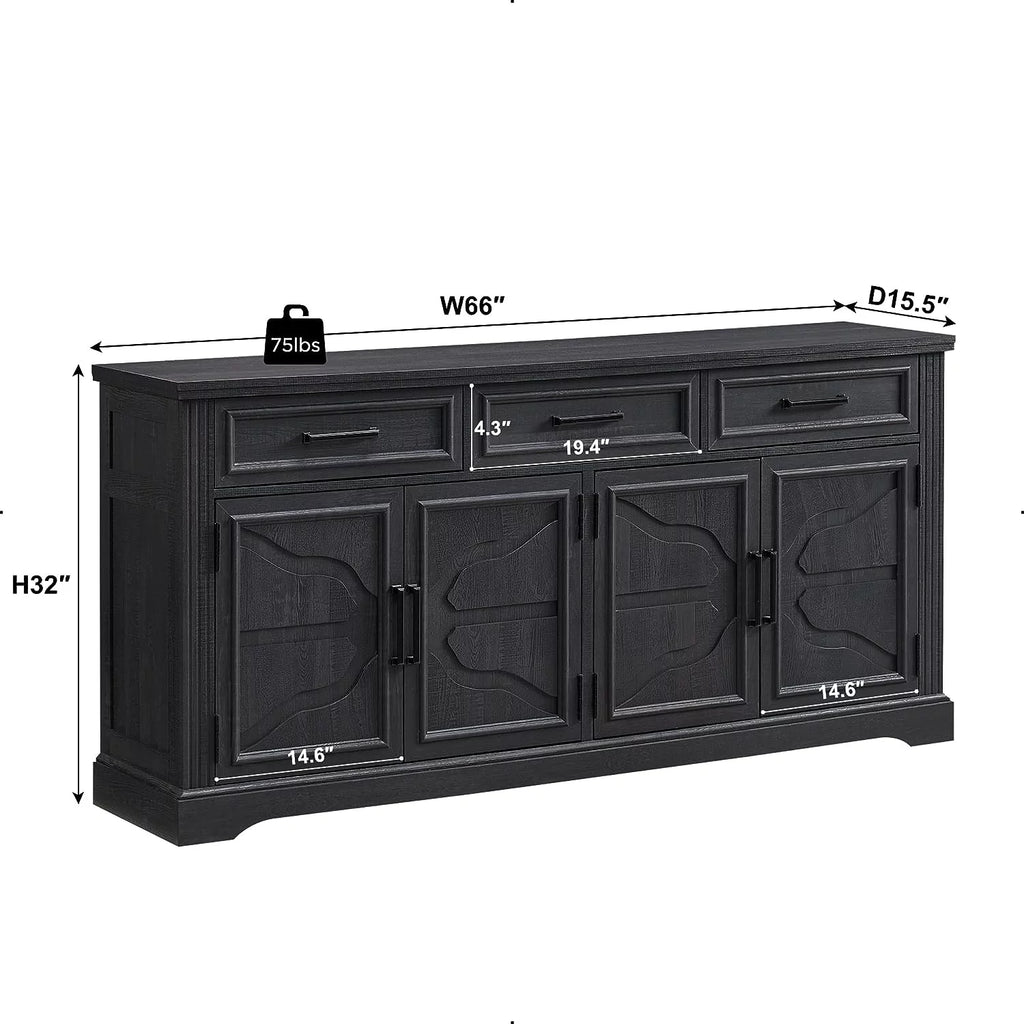 Black 3 Drawer 4 Door Sideboard Storage Cabinet F400
