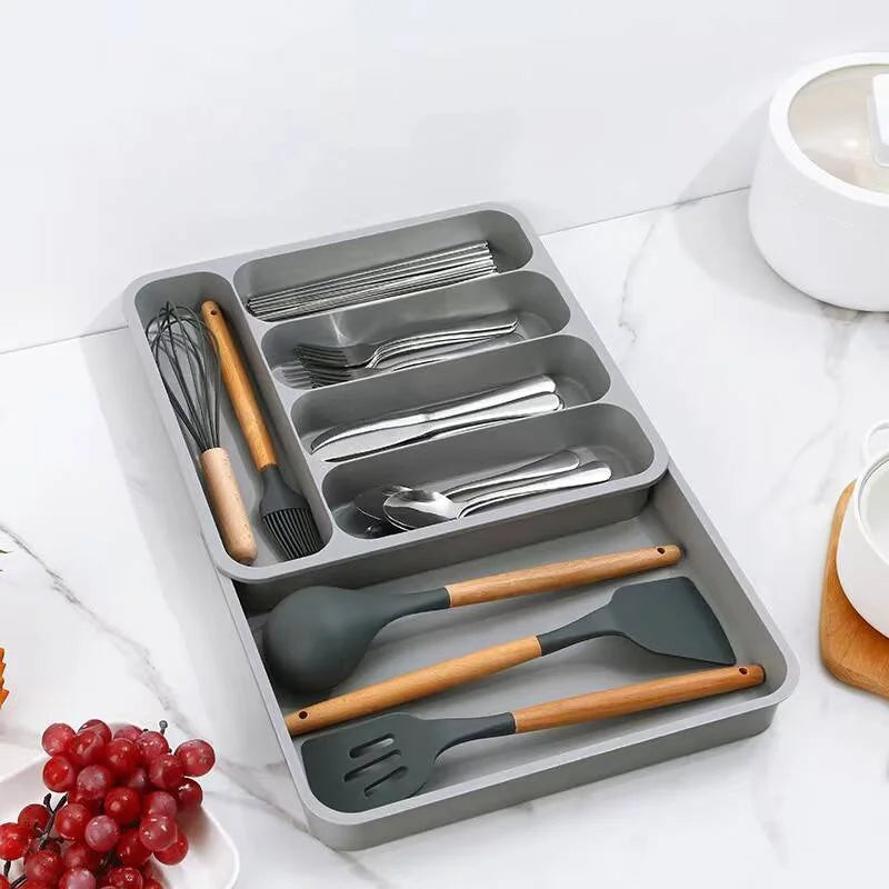 Black Expandable Plastic Silverware Drawer Organizer O769605