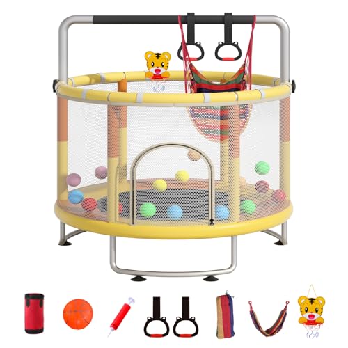 55" Small Trampoline with Enclosure Net and Basketball Hoops N69160