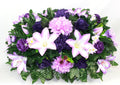 Purple Lilies Roses Mums Headstone Flower Saddle I141482