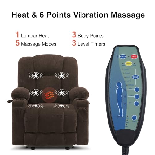 Brown Fabric Power Recliner Chair with Heat and Vibration Massage Q633615