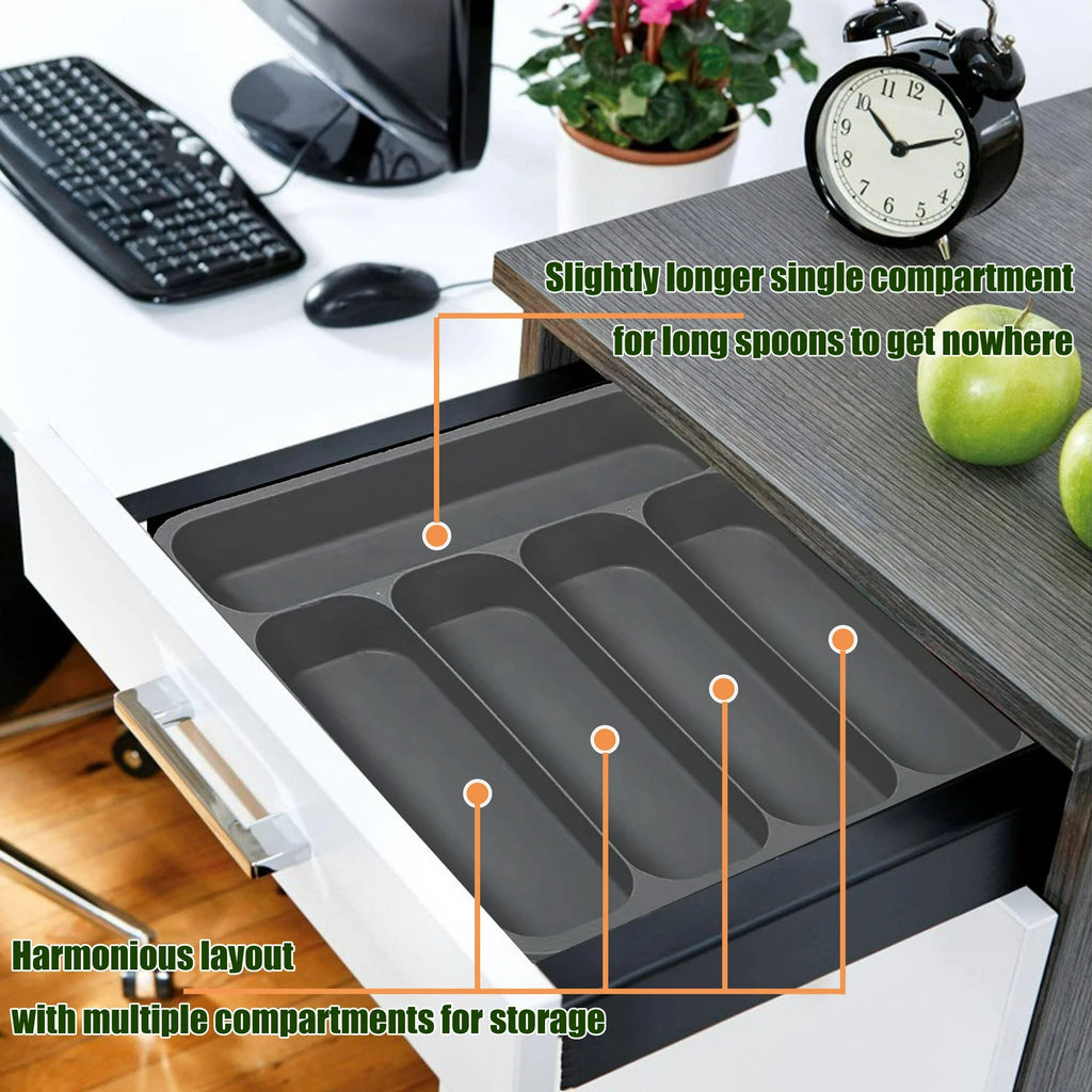 Black Expandable Plastic Silverware Drawer Organizer O769605