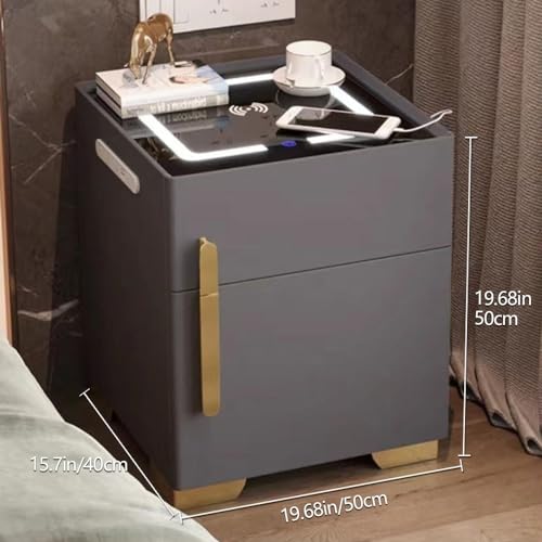 Black Smart Nightstand with Drawer and Safe K633