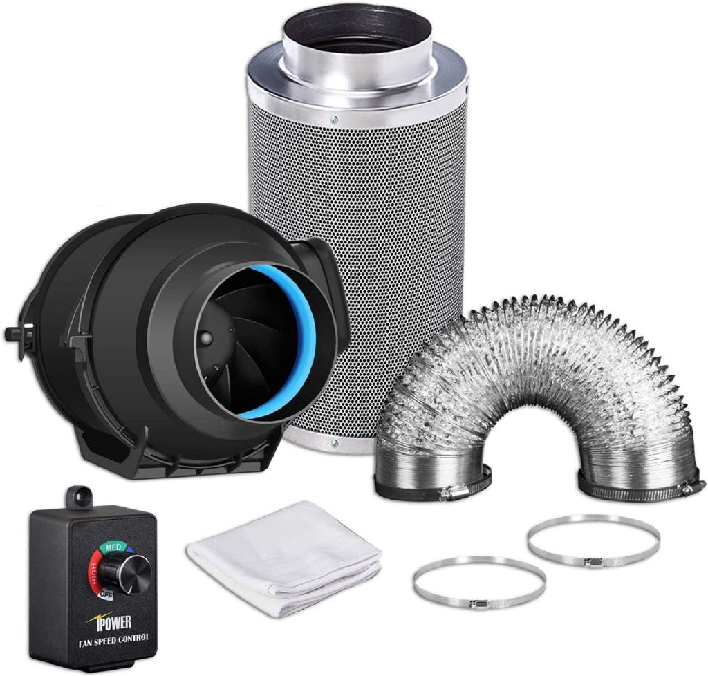 4 Inch 118 CFM Inline Fan with Variable Speed Controller Carbon Filter 8 Feet Ducting Combo B615567