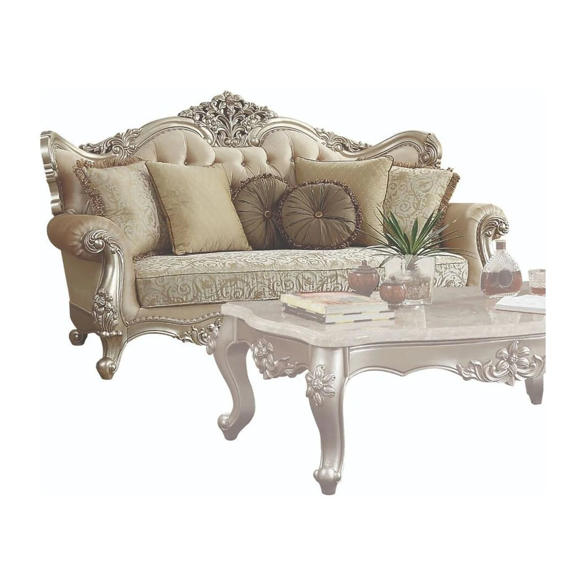 Champagne Gold Tufted Sofa with 7 Pillows R14341