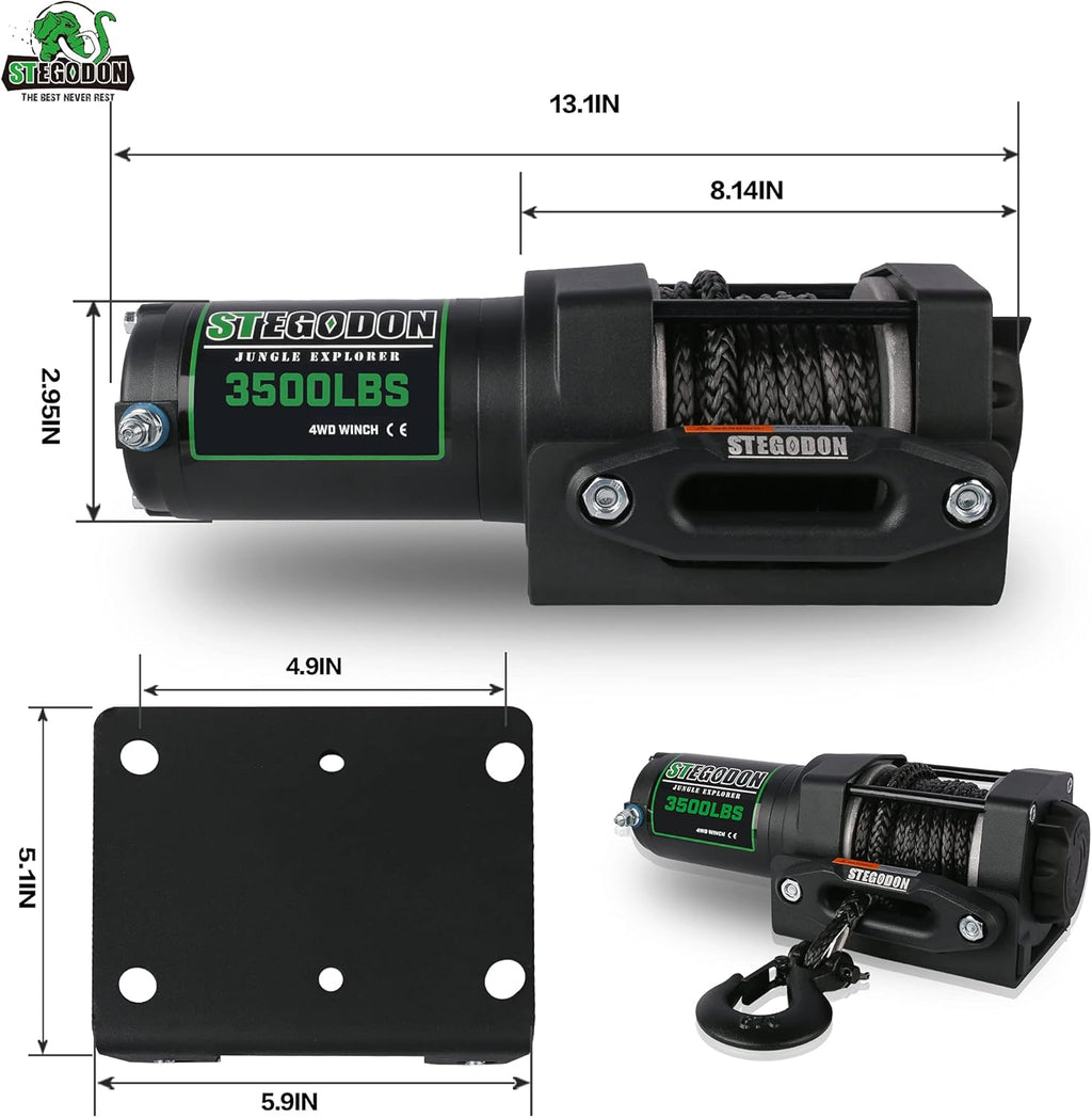 3500 lb. Load Capacity 12V Synthetic Rope Electric Winch with Wireless Remote D945