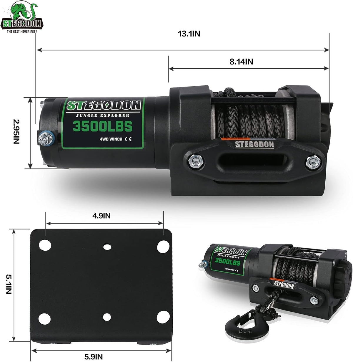 3500 lb. Load Capacity 12V Synthetic Rope Electric Winch with Wireless Remote D945