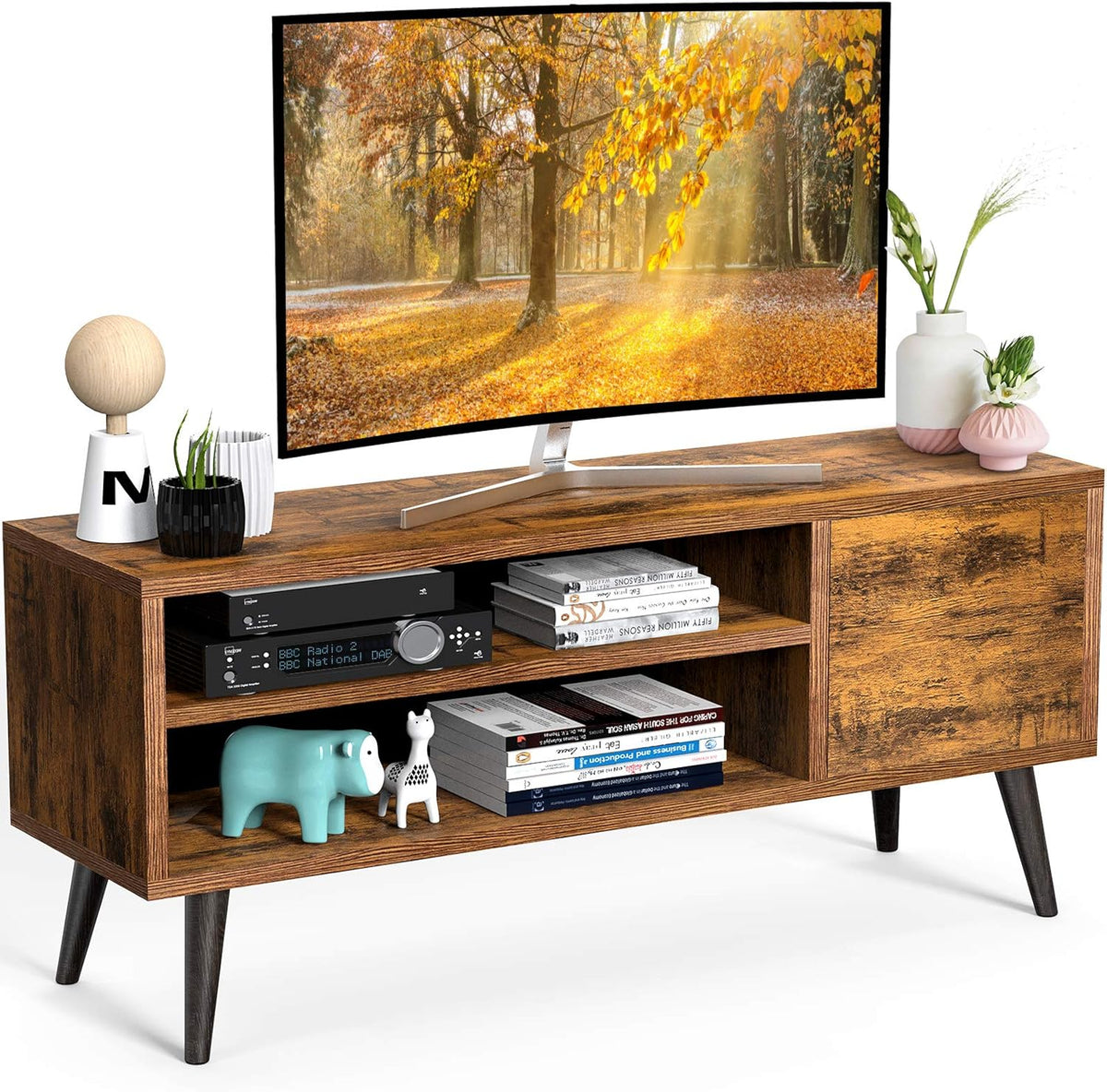 Retro Wood TV Console Table with Storage X77743