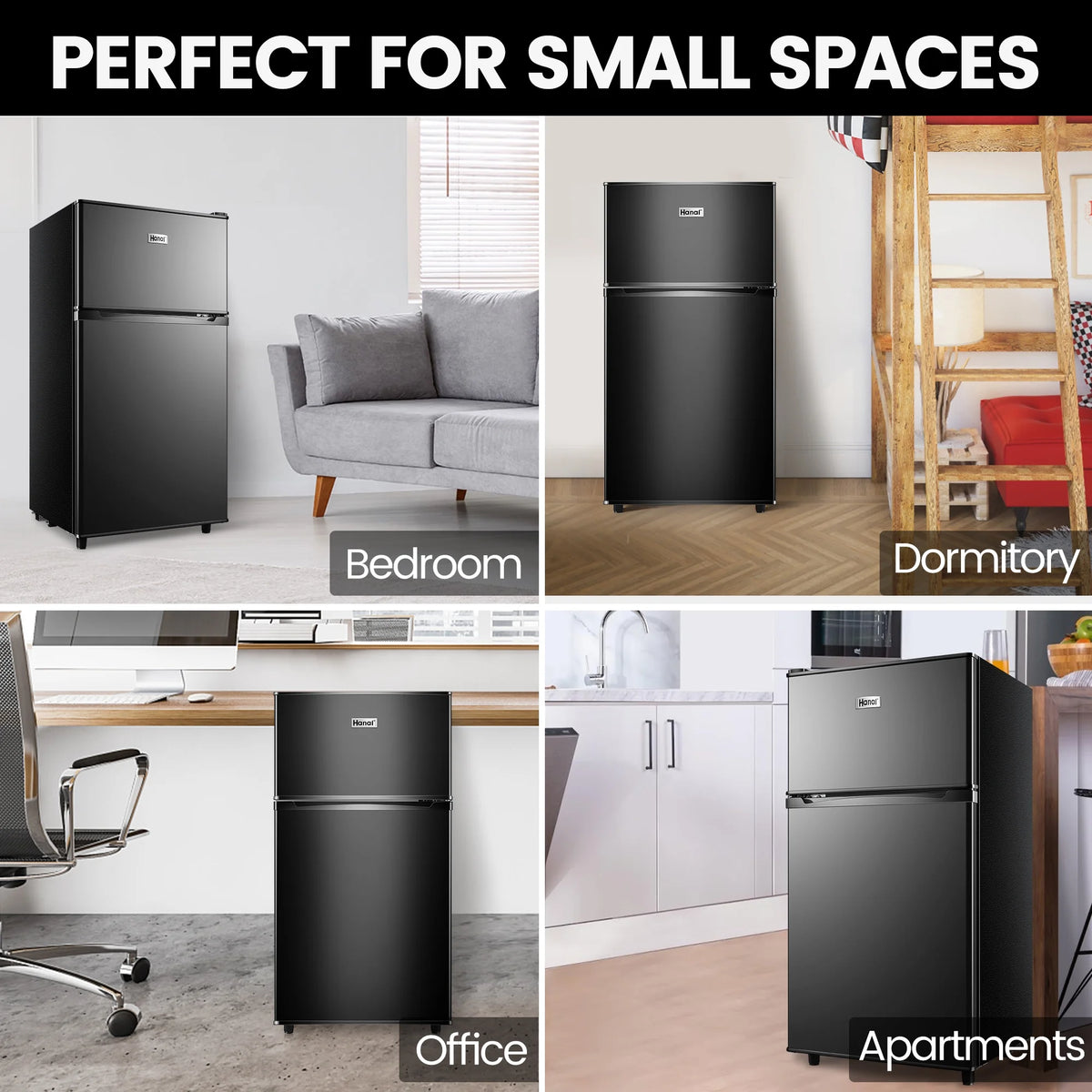 3.5 Cu ft Two Door Mini Fridge with Freezer, Black L519