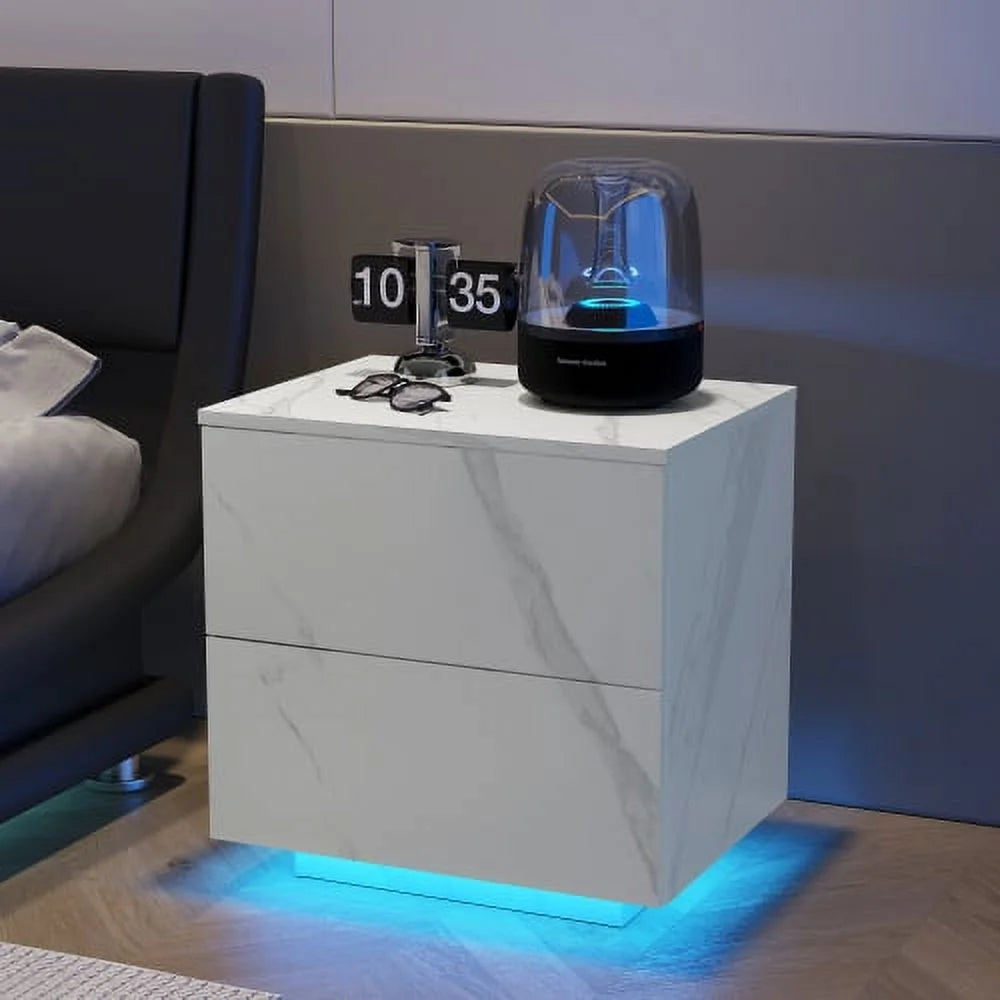 White 2 Drawer LED Nightstands D181