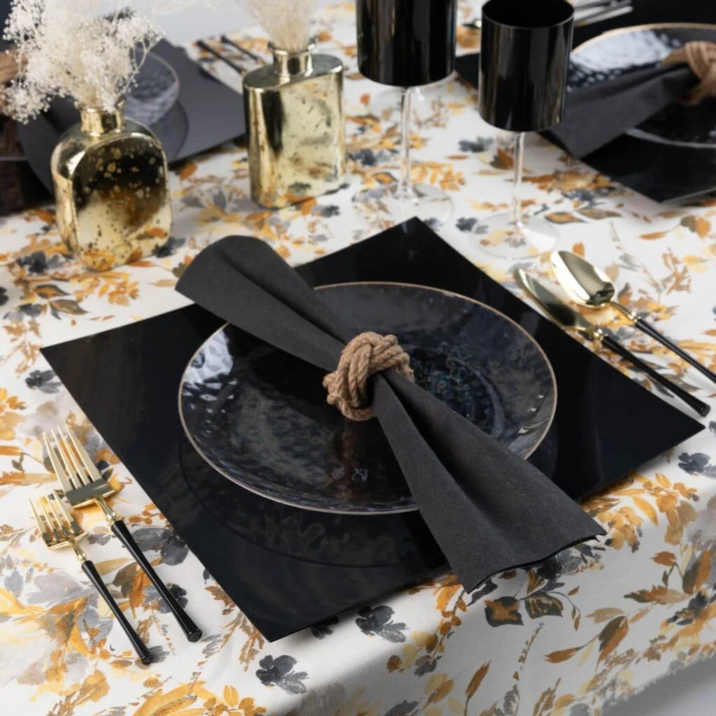 13" Flat Square Black Plastic Plates, 8 S8261