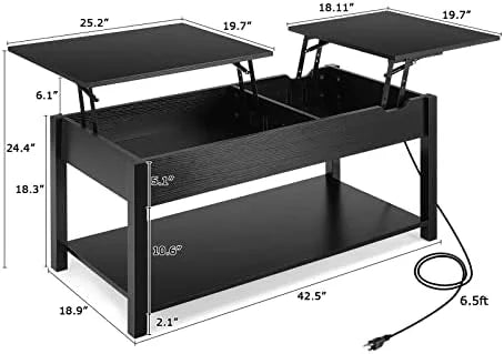 42.5" Lift Top Coffee Table with Hidden Compartment and USB Ports W128
