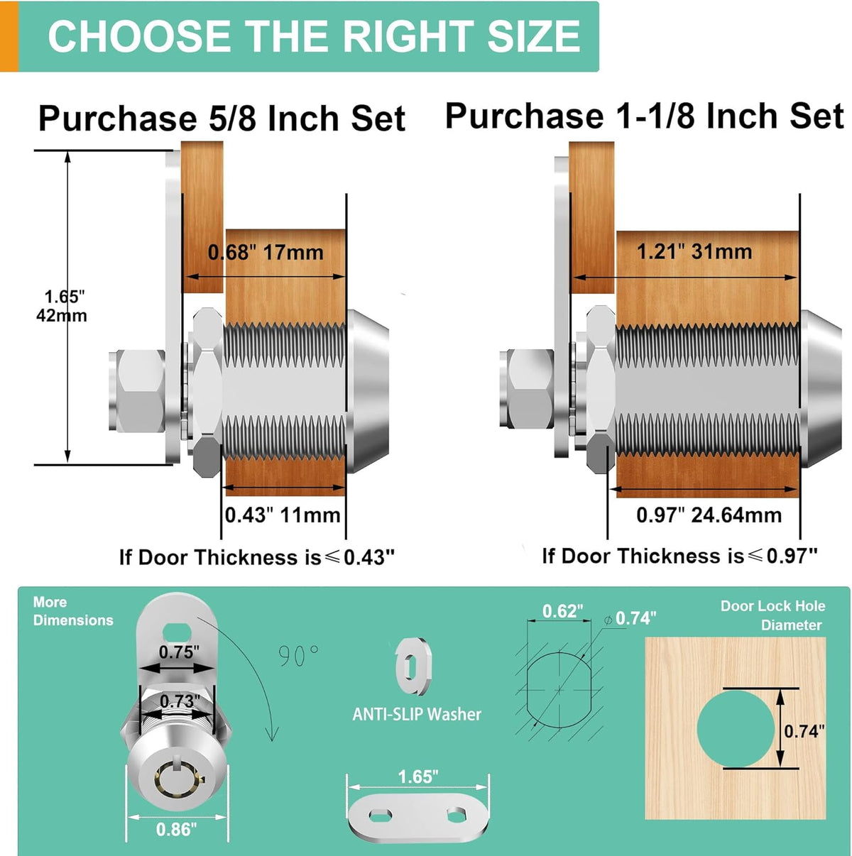 6 Pack 1-1/8 Inch Keyed Alike Zinc Alloy Cam Lock G6320