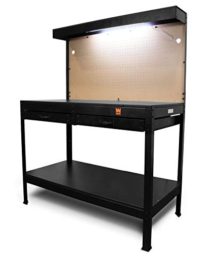 48-Inch Black Workbench with Power Outlets and Light E2139