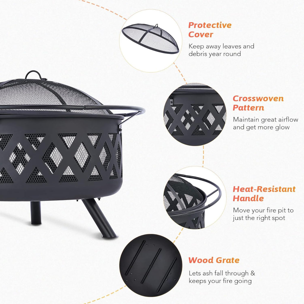 30-Inch Round Wood Burning Fire Pit with BBQ Grill G651710