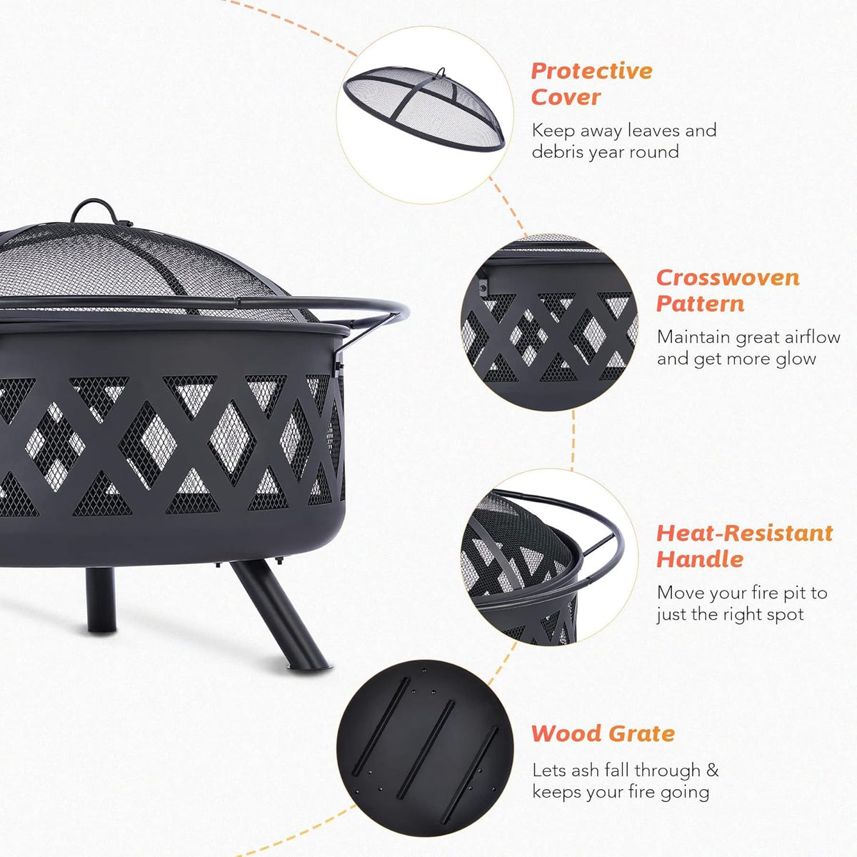 30-Inch Round Wood Burning Fire Pit with BBQ Grill G651710