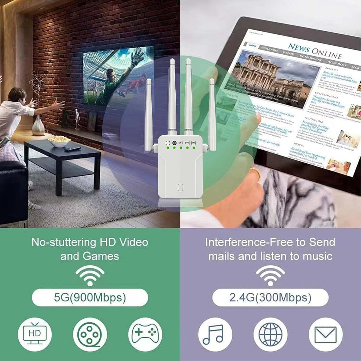 White Pack of 2 WiFi Extender with 10 Feet Ethernet Cable Y9002